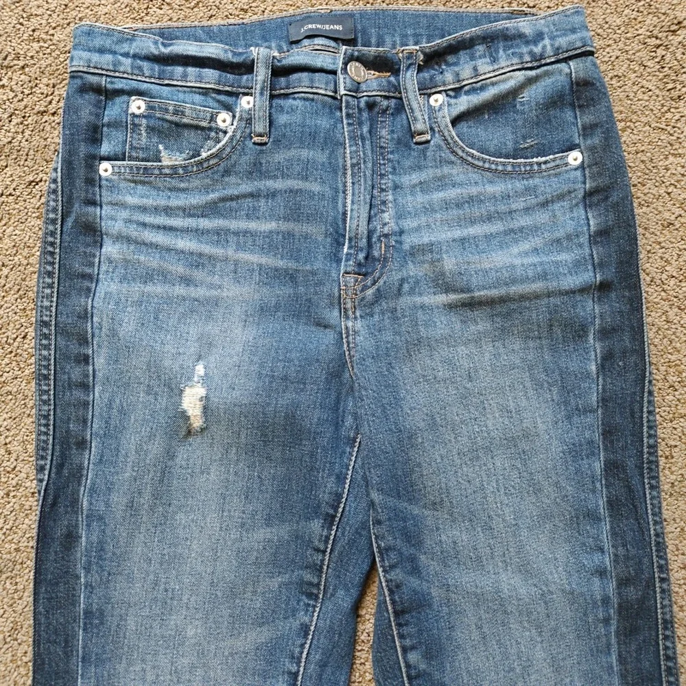 J.Crew Womens Tuxedo Stripe Distressed High Rise Straight Leg Jeans Blue Size 27